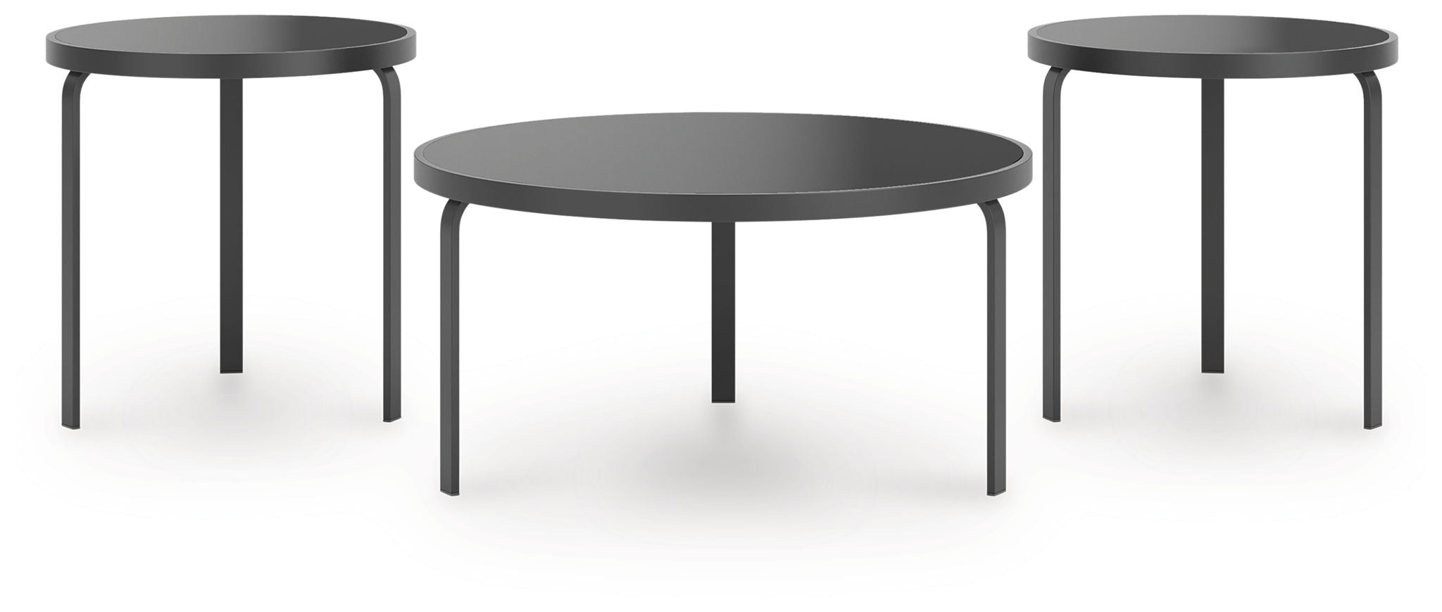 Black occasional table set of 3: three round tabletop tables with slim legs