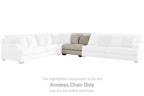 Parchment armless chair section with two back cushions in light textured fabric