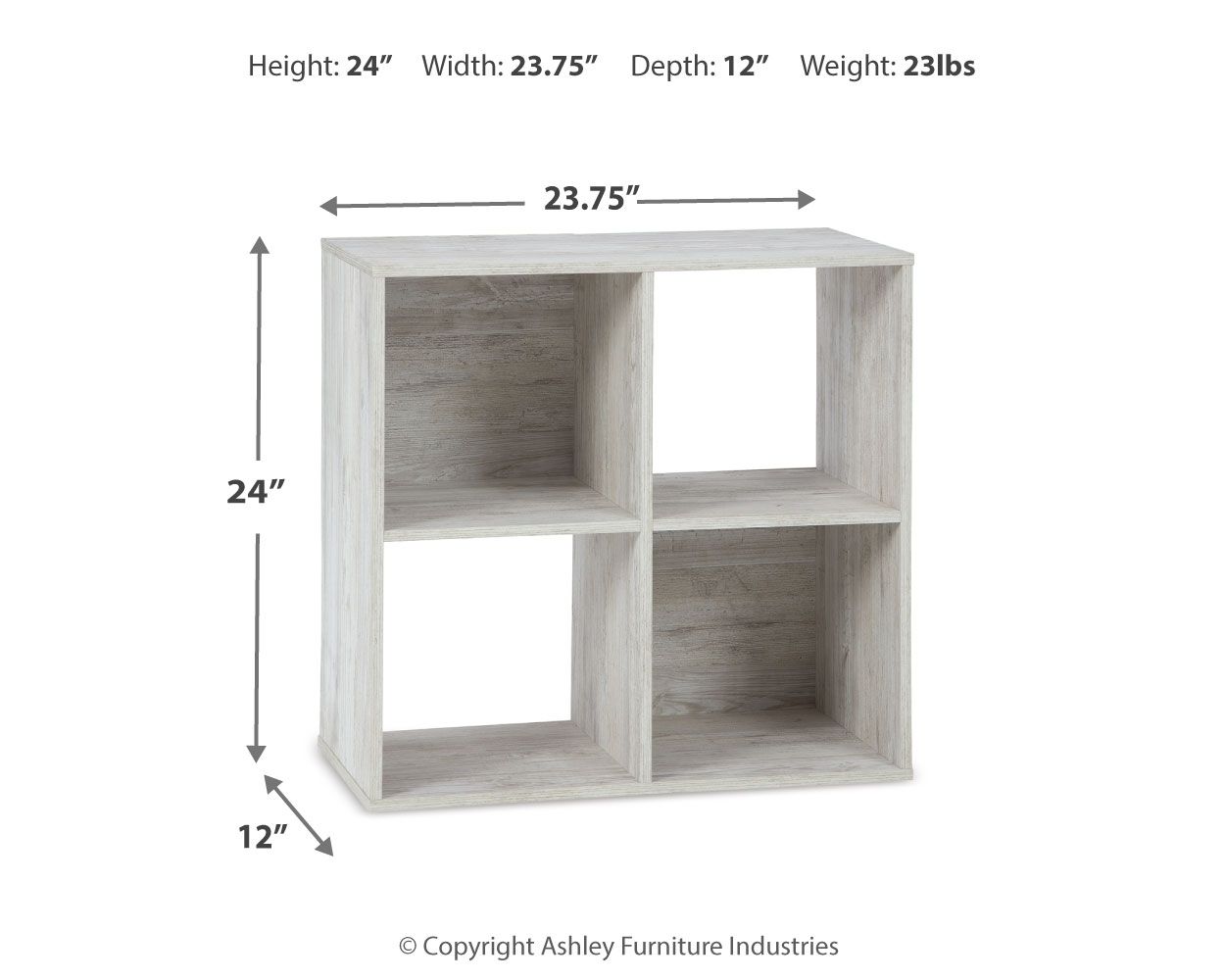 White cube organizer shelving unit with open cubbies, height 24 in