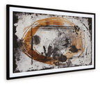 Framed abstract wall art print with black, caramel, and tan brush strokes