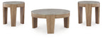 Set of 3 round occasional tables with gray tops and light brown wooden legs