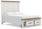 White panel storage bed with two underbed pull-out drawers, side view