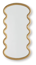 Brown wavy-oval accent mirror with clear reflective center, vertical