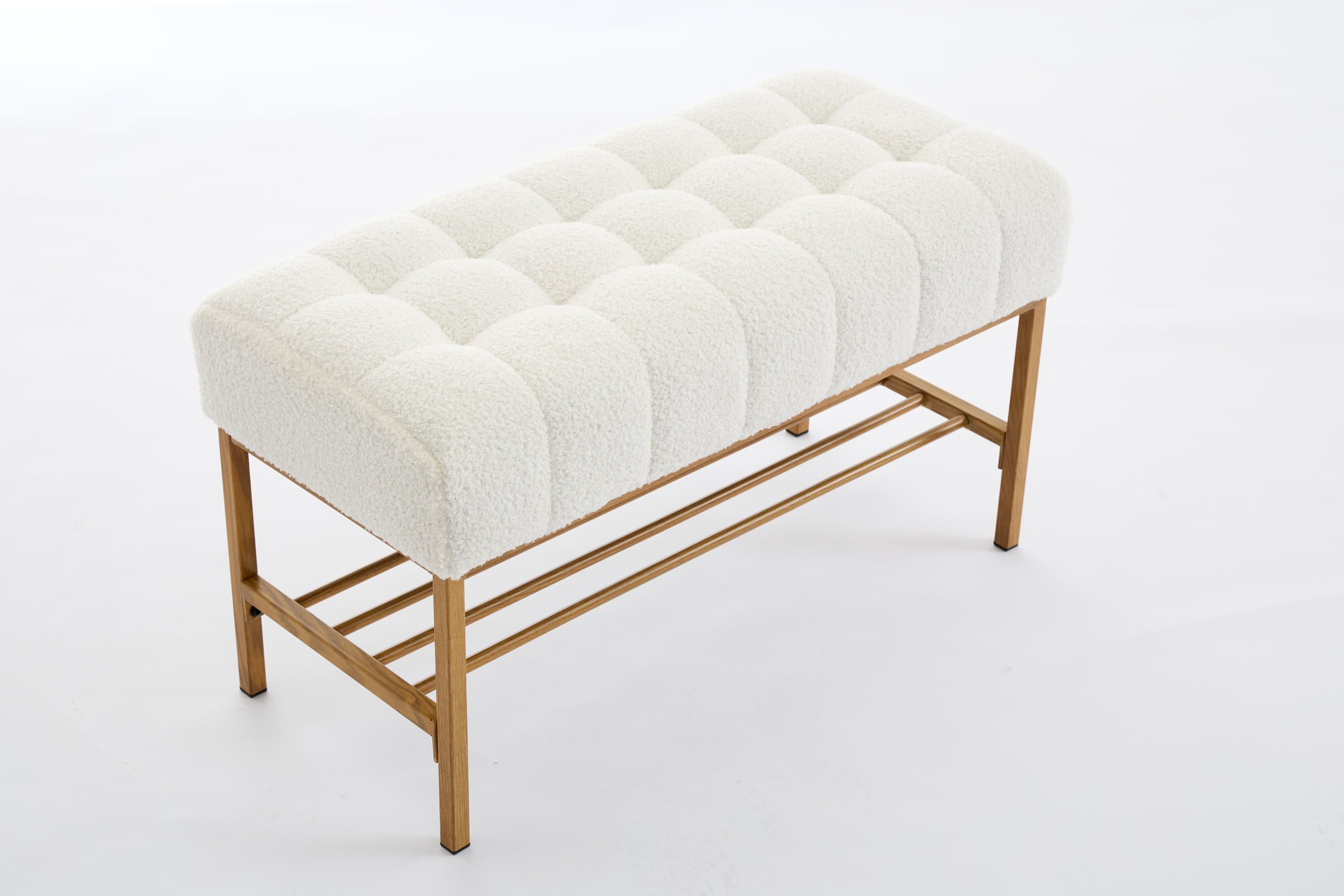Upholstered Storage Bench with Shelf - Linen White