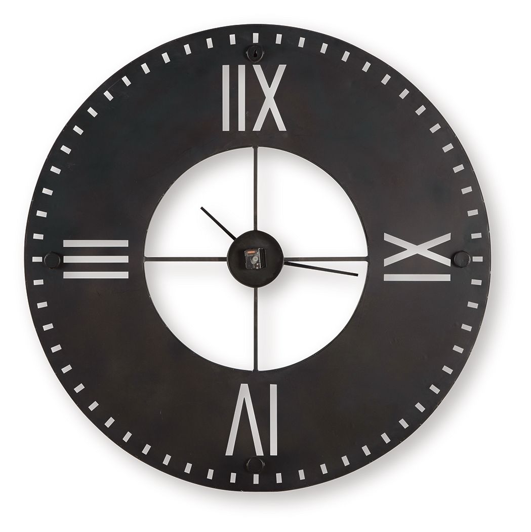 Antique brown wall clock with roman numerals, black hands, and minute markers