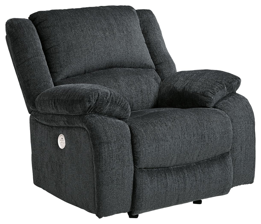 Slate fabric rocker recliner chair with side control lever and padded seat cushion