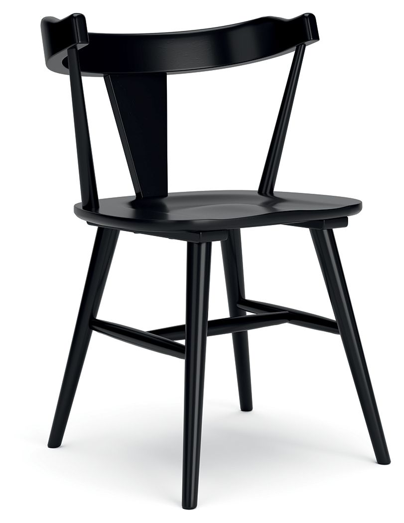 Dining room side chair in black with curved backrest and contoured seat