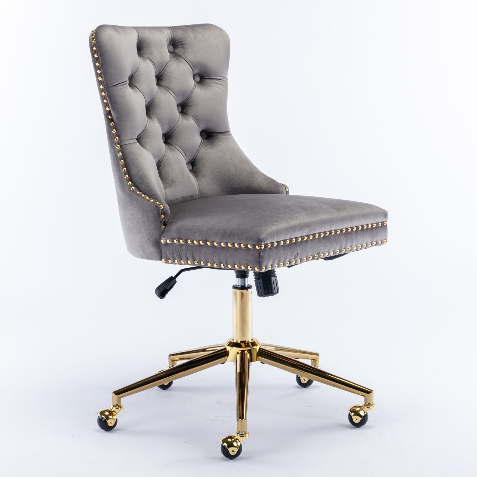 Velvet Tufted Office Chair w/ Gold Base- Gray