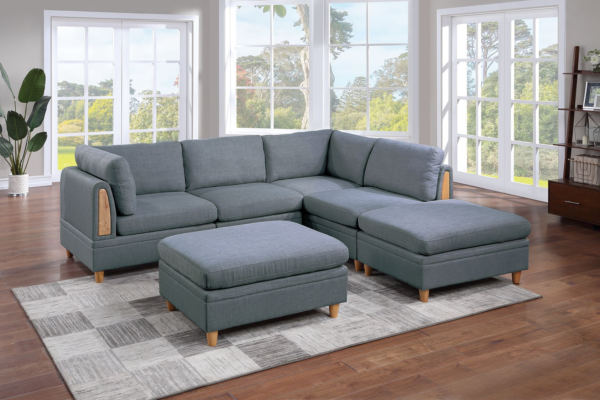 Contemporary 6pc Modular Sectional Couch Steel Dorris Fabric