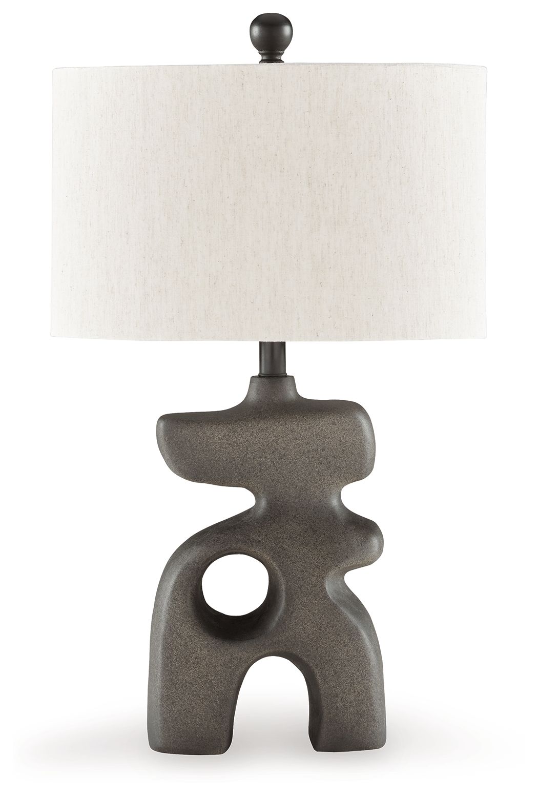 Danacy paper table lamp with textured beige shade and distressed dark gray sculpted base
