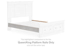 Whitewash platform bed rails with rectangular panel detailing