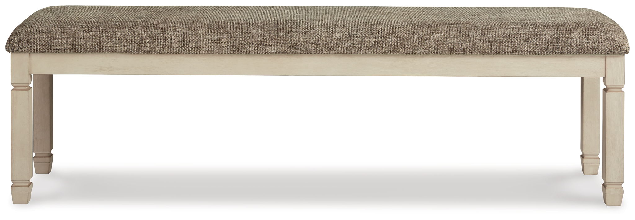 Upholstered bench with textured dark-brown seat and light beige wood legs