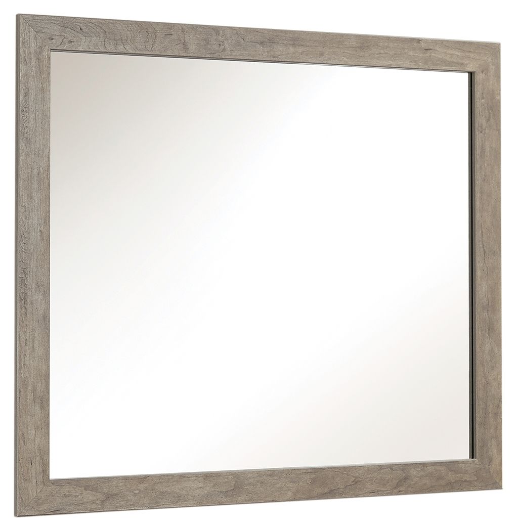 Rectangular bedroom mirror with light gray distressed frame