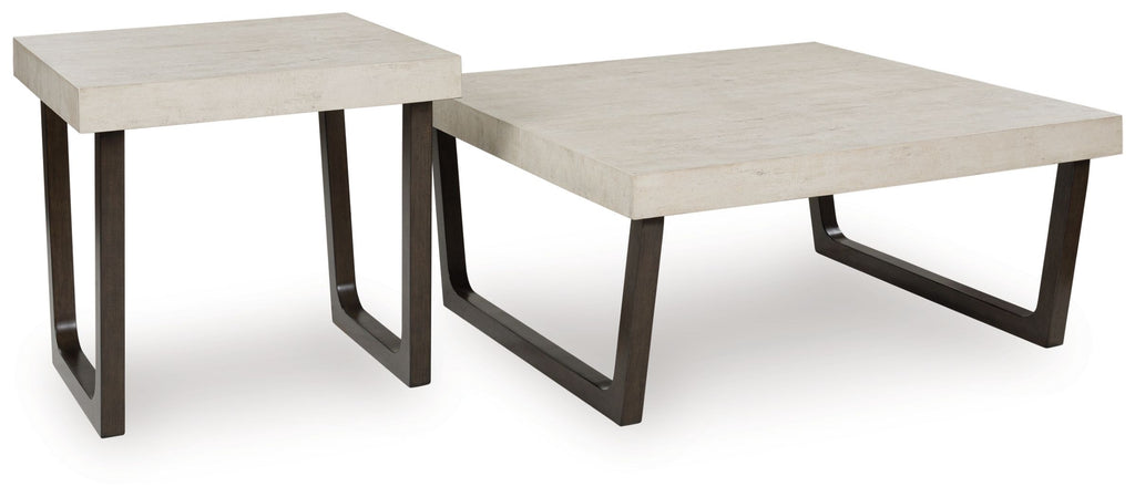 Occasional table set of 2 with light wood-look tops and dark espresso frames, square legs