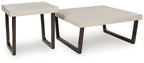 Occasional table set of 2 with light wood-look tops and dark espresso frames, square legs