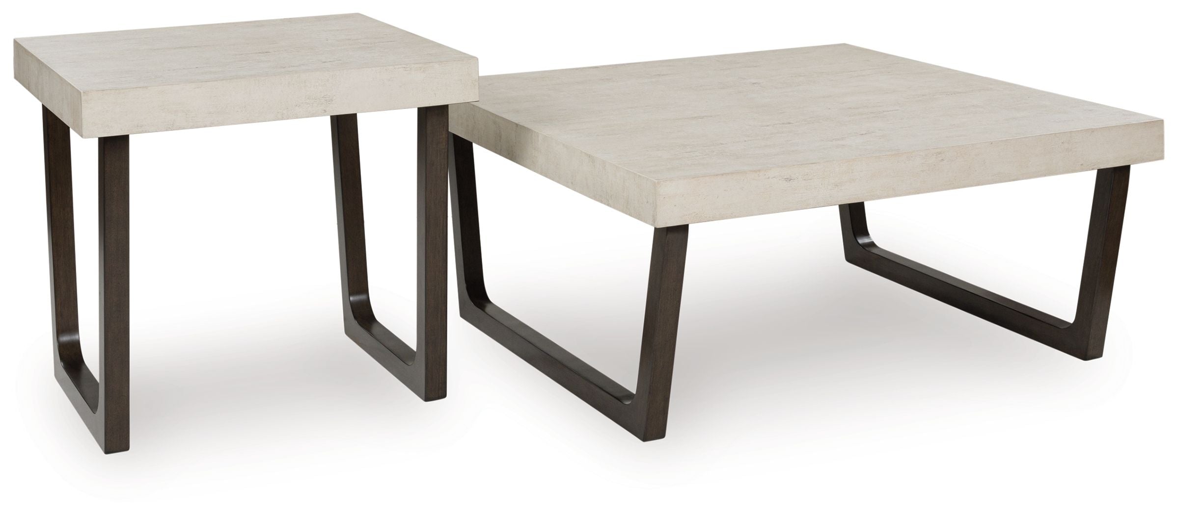 Occasional table set of 2 with light wood-look tops and dark espresso frames, square legs