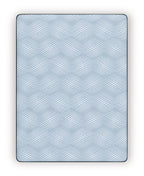 Blue hybrid mattress cover with geometric quilt pattern and edge trim