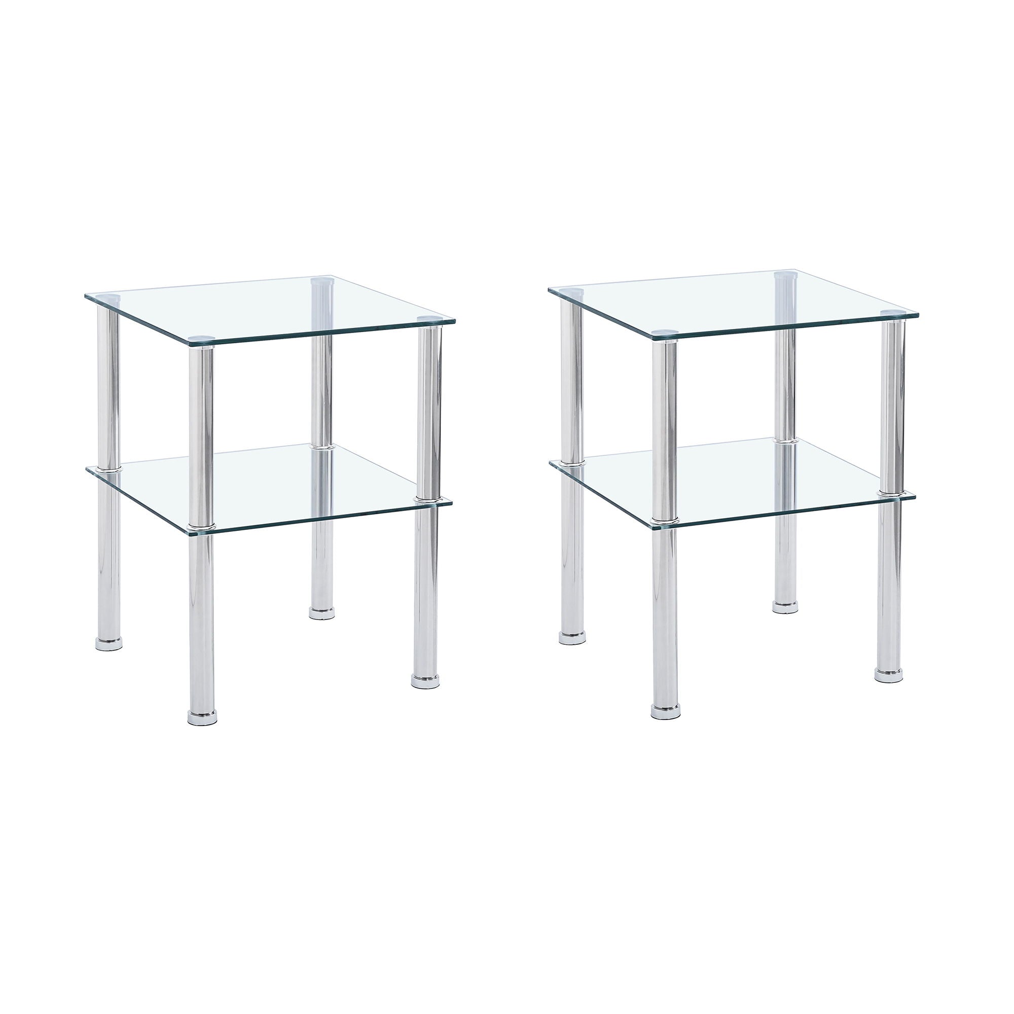 (Set of 2) Clear Glass Side&End Table Two Layer End Table With Shelf