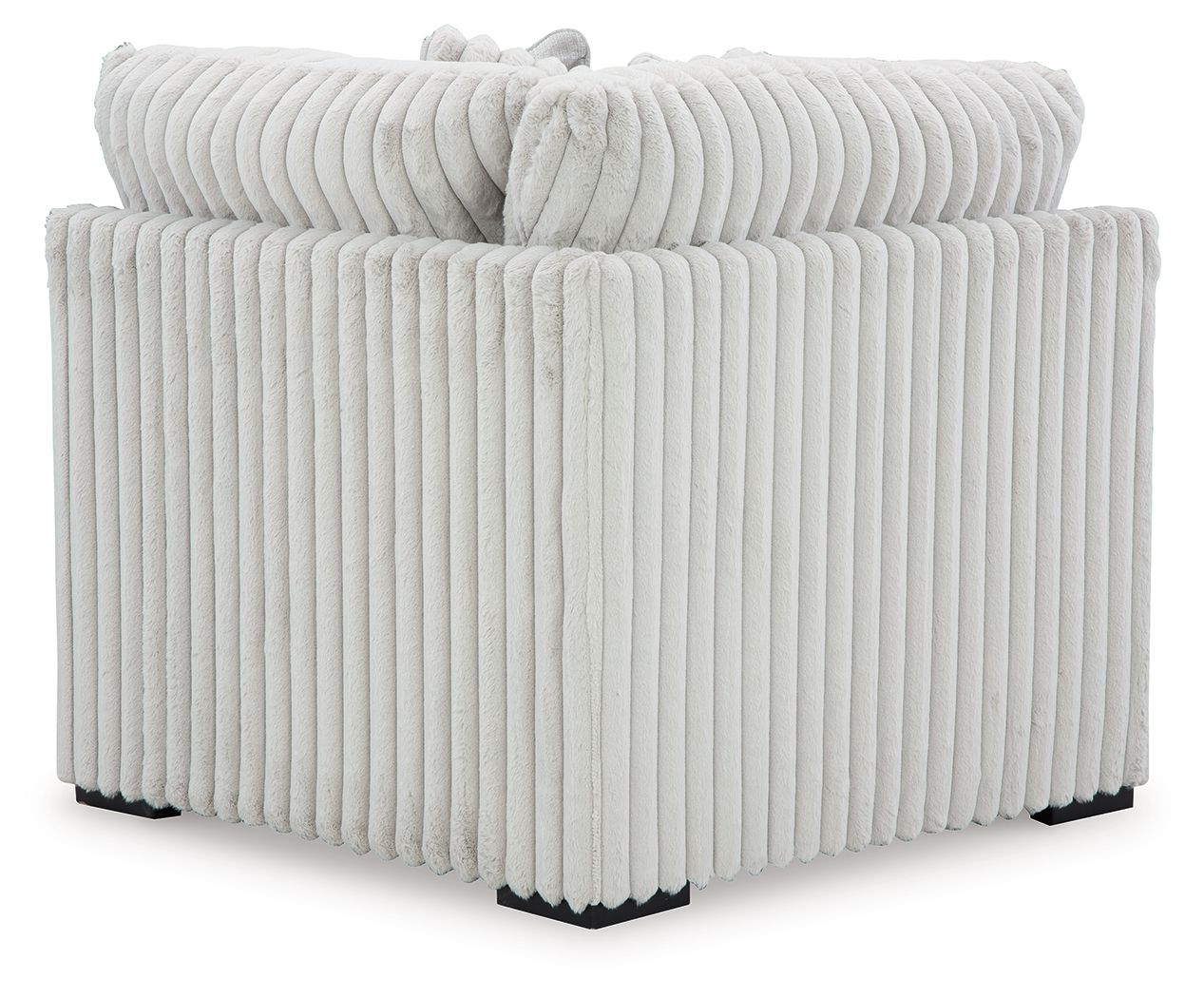 Light gray ribbed upholstered sectional wedge corner piece with vertical channeling
