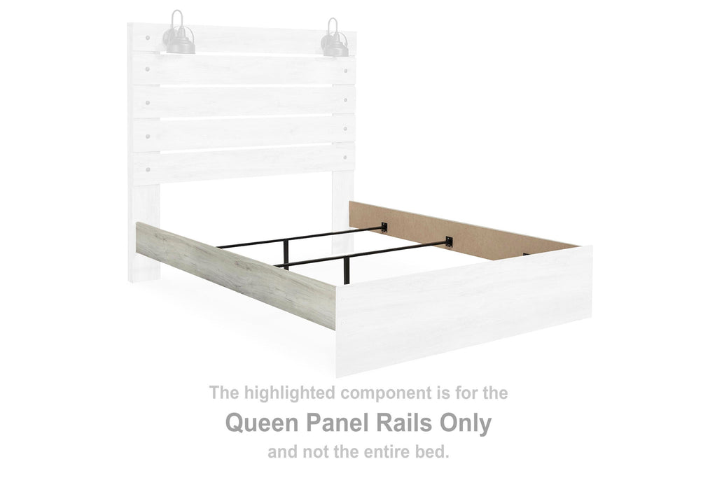 Whitewash queen panel rails for a bed frame with vertical slats