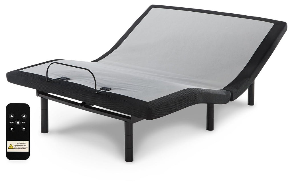 Black adjustable bed base with remote control, head and foot lift