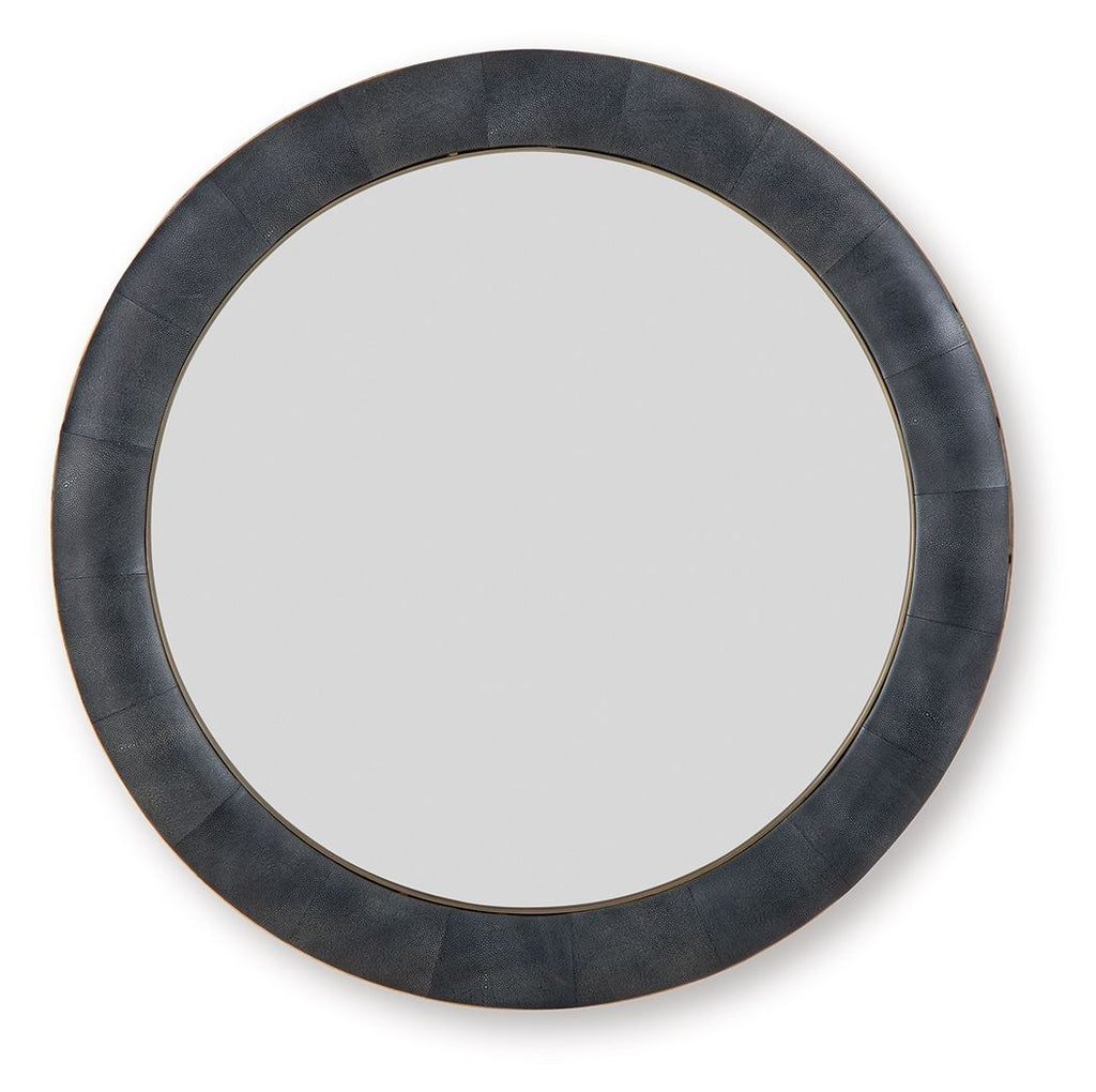 Charcoal accent mirror with thin brass inner frame