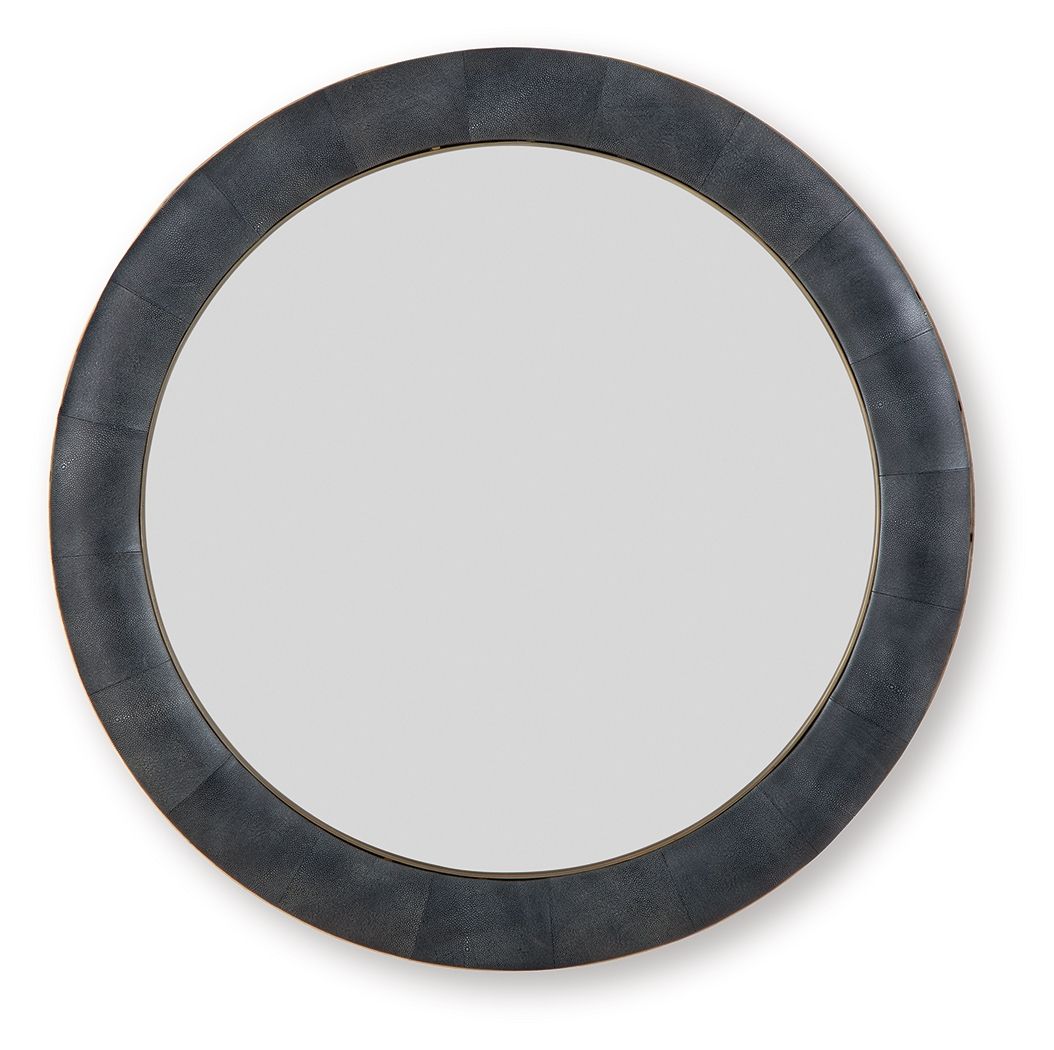 Charcoal accent mirror with thin brass inner frame