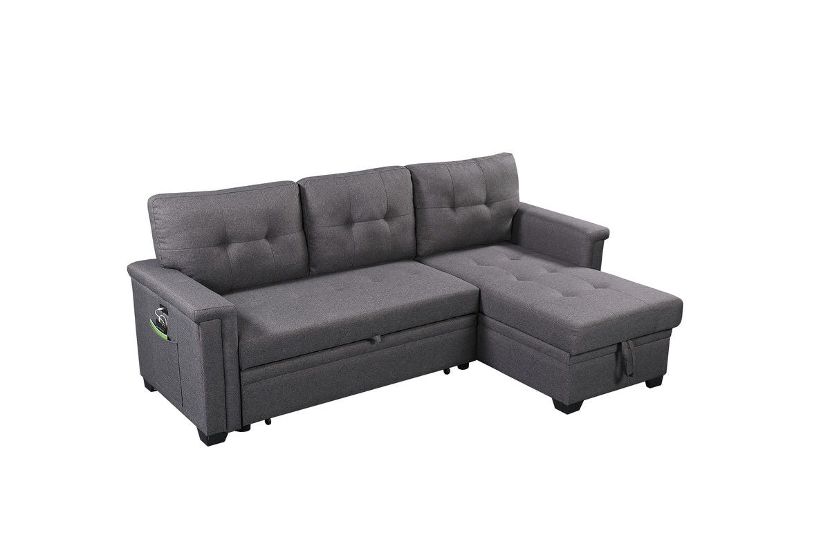 Nathan - Reversible Sleeper Sectional Sofa With Storage Chaise, USB Charging Ports And Pocket