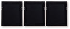 Set of 3 wall art frames showing dark backs with hanging hardware