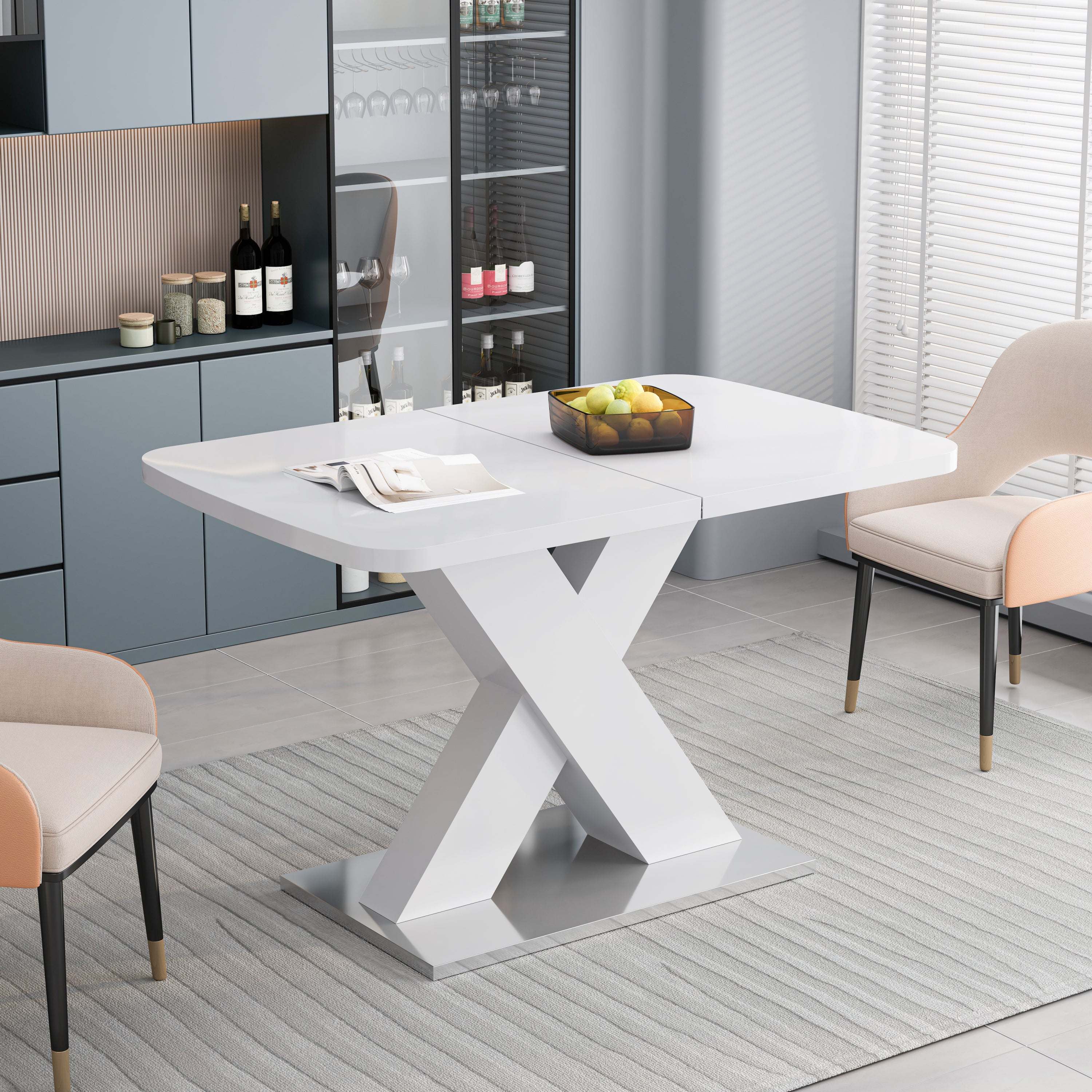 Modern White Square Dining Table - Stretchable