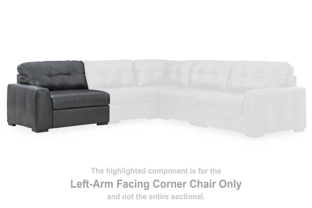 Left-arm facing gray corner chair section with tufted back and armrest