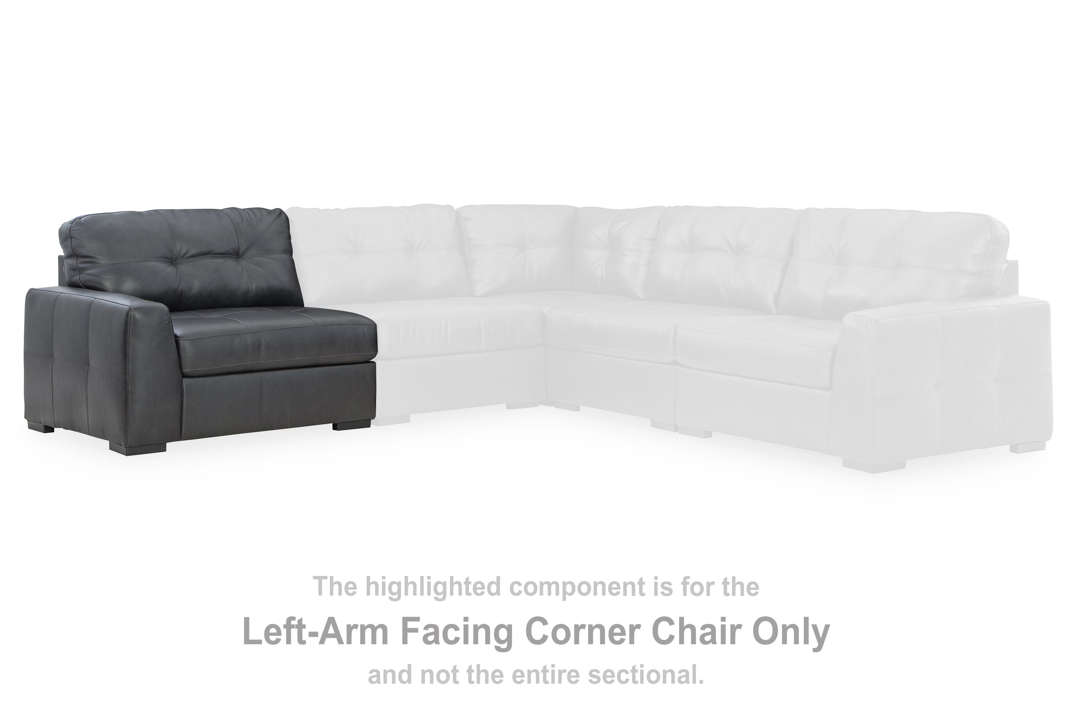 Left-arm facing gray corner chair section with tufted back and armrest