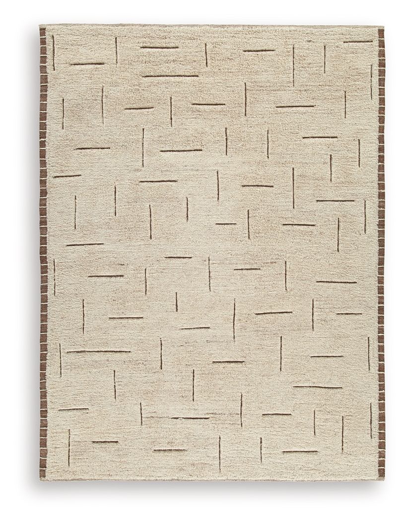 Beige rug with abstract raised lines, evenly woven short pile