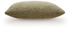 Green lumbar pillow with textured fabric, side view
