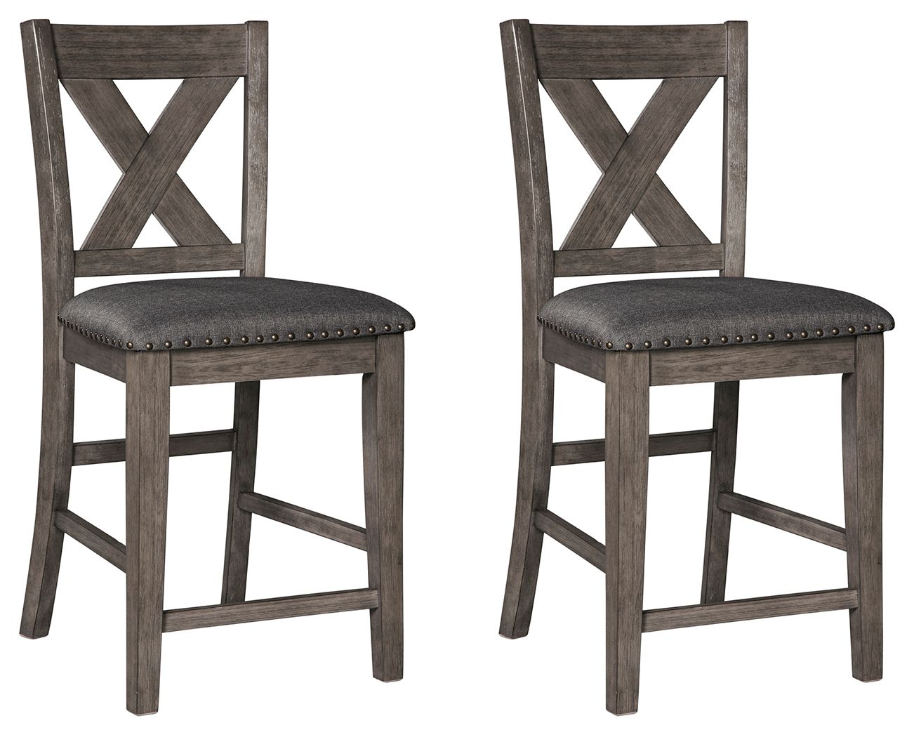 Caitbrook Gray Upholstered Barstool (Set of 2) - Swivel, Backrest