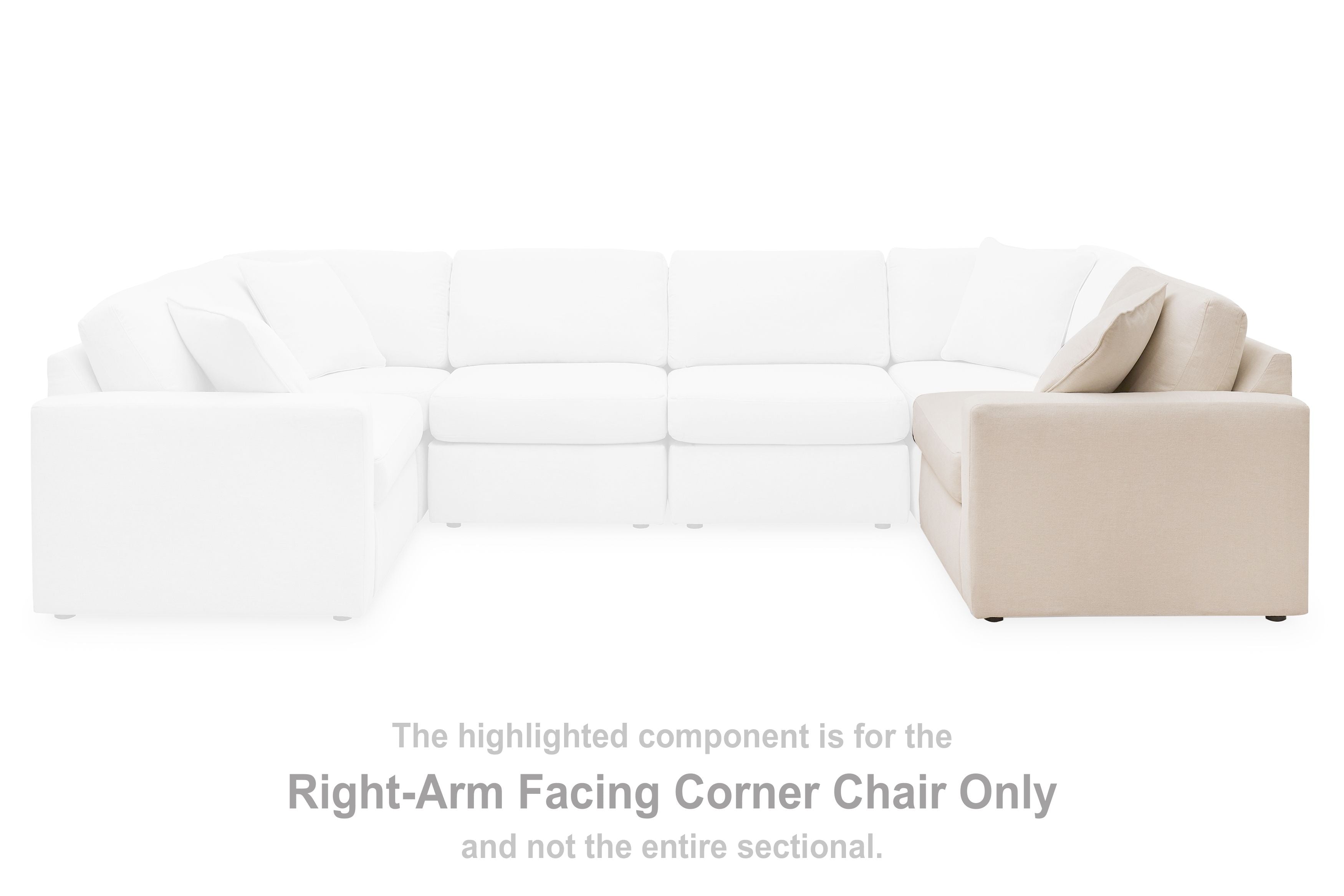 Oyster right-arm facing corner chair section with ottoman-style chaise