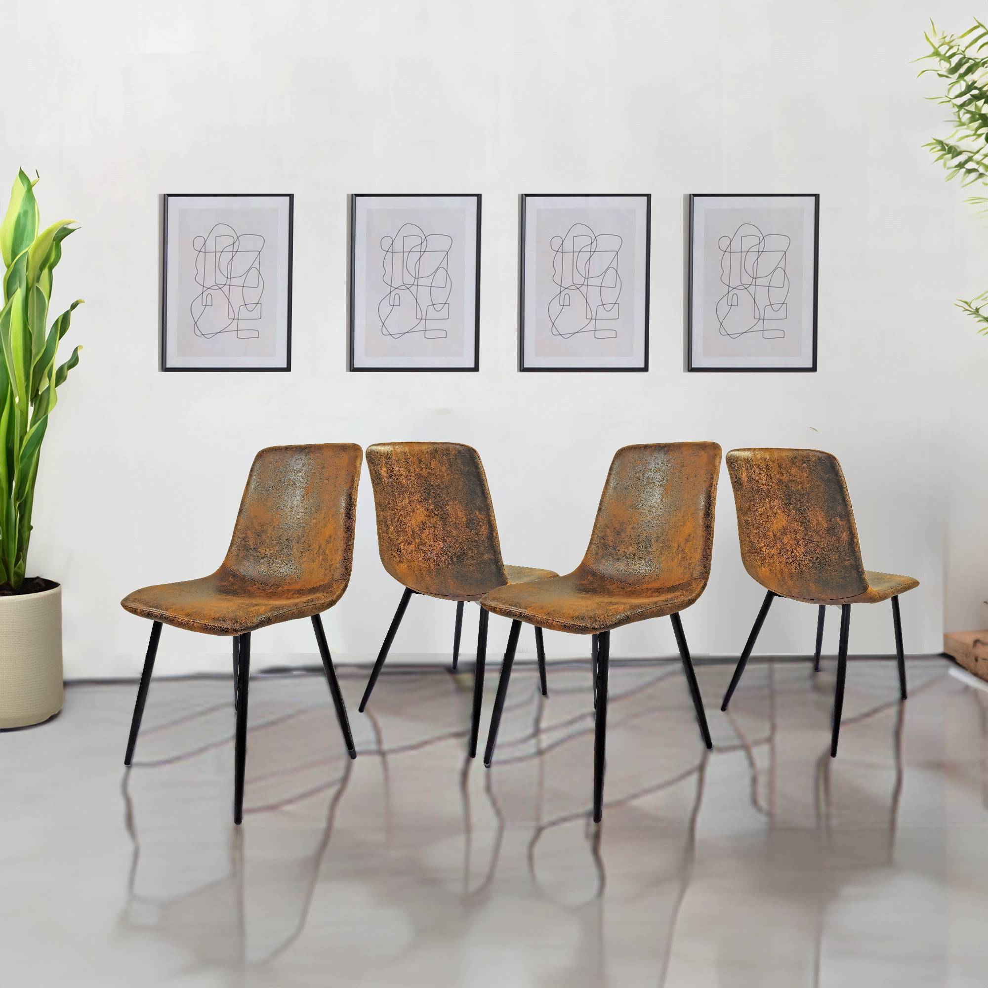 55" Walnut Dining Table & 4 Chairs Set