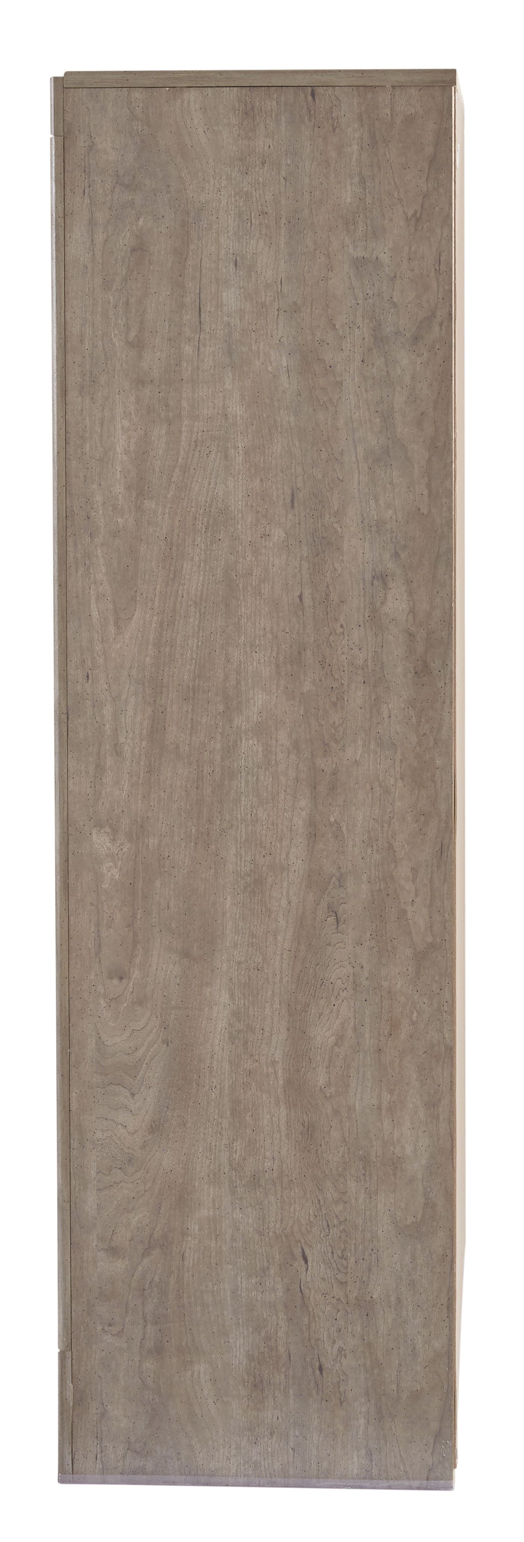 Gray side panel of a five-drawer chest