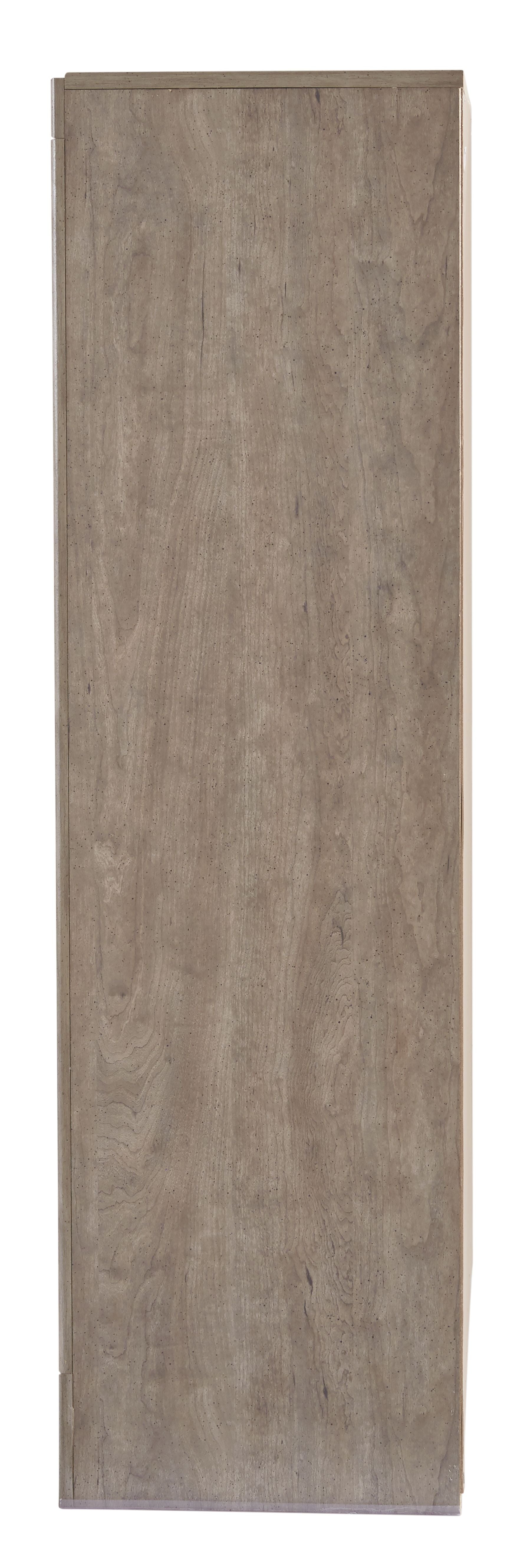 Gray side panel of a five-drawer chest