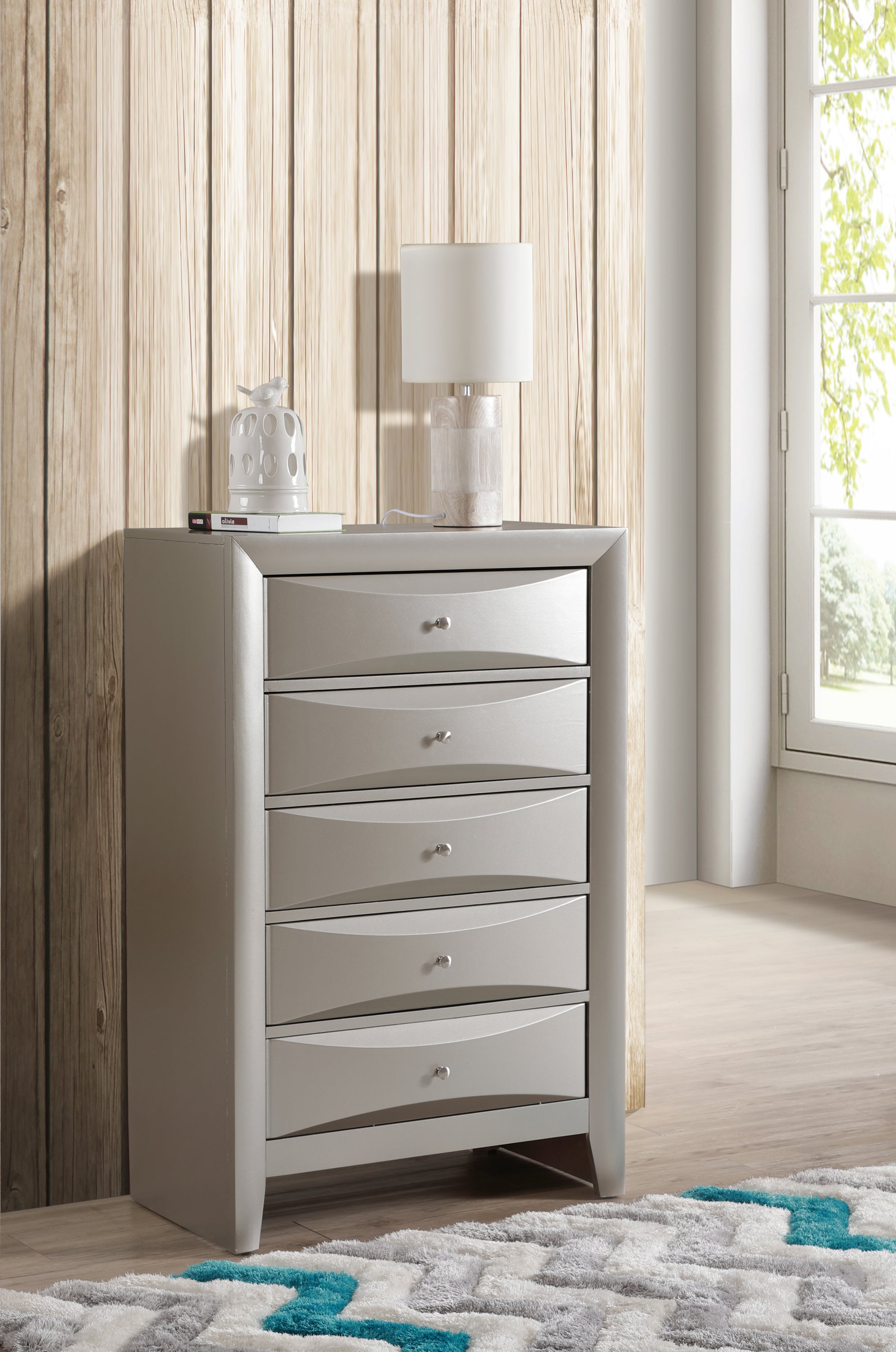 Marilla G1503-CH Chest: Silver Champagne Dresser