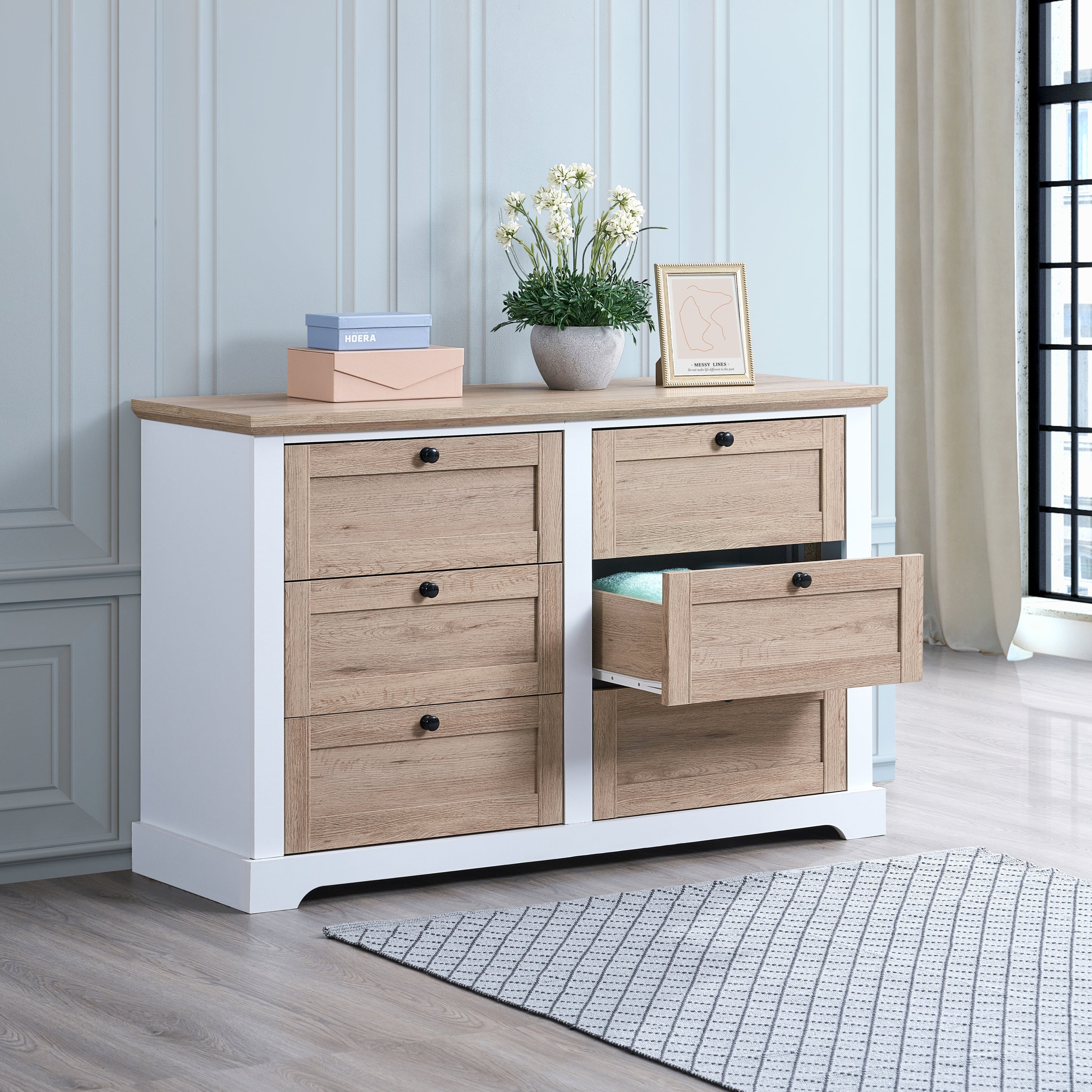 Modern 6-Drawer Dresser - White/Oak
