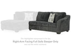 Dark gray fabric sofa sleeper with right-arm facing profile and padded back cushions