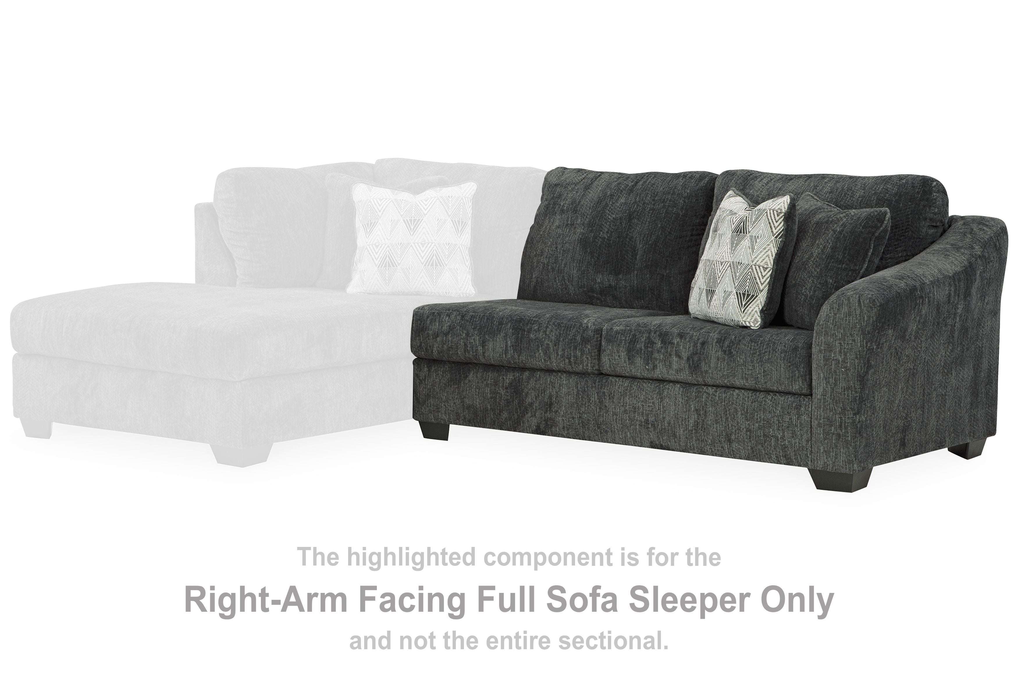 Dark gray fabric sofa sleeper with right-arm facing profile and padded back cushions