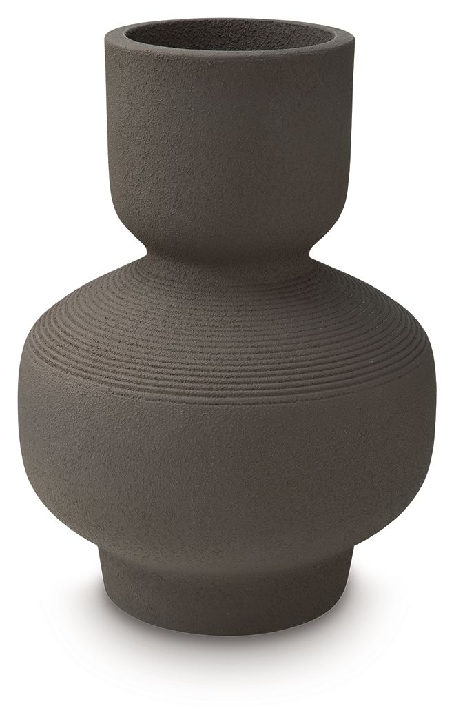 Dalsen vase in dark brown stoneware with flared neck and rounded base.