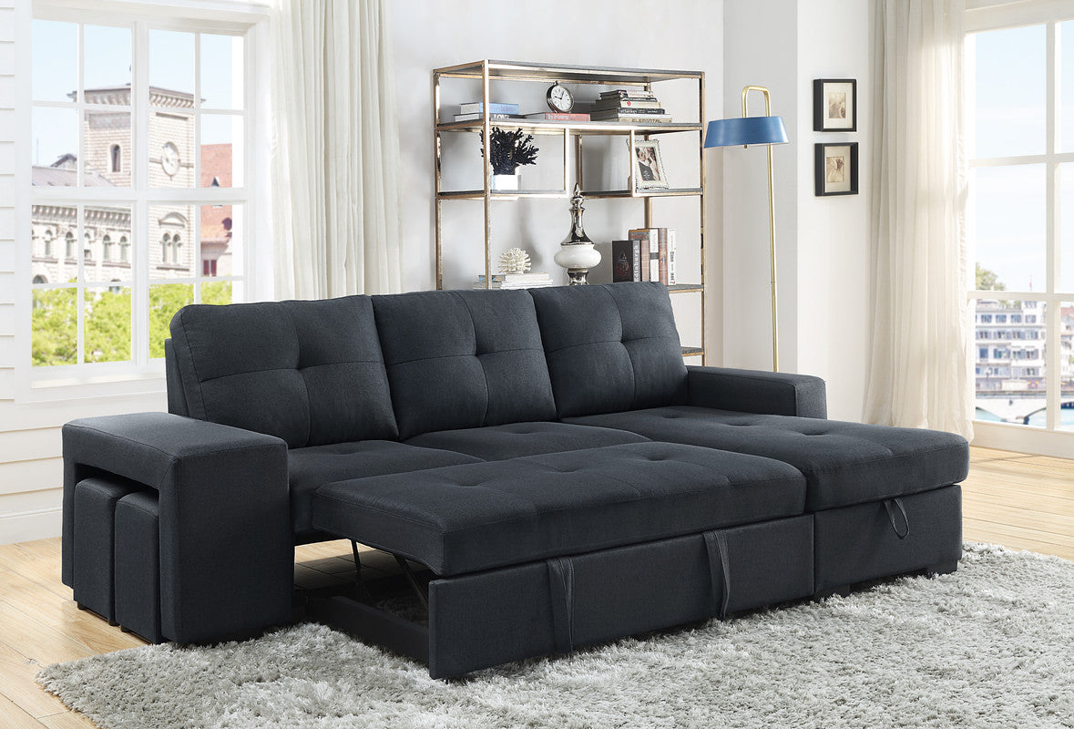 Lucas 97" Dark Gray Linen Sleeper Sectional w/ Storage Chaise