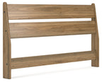 Queen panel headboard in honey-toned wood with three horizontal panels