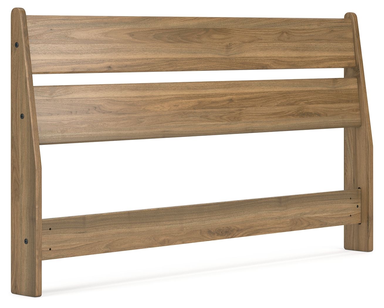 Queen panel headboard in honey-toned wood with three horizontal panels