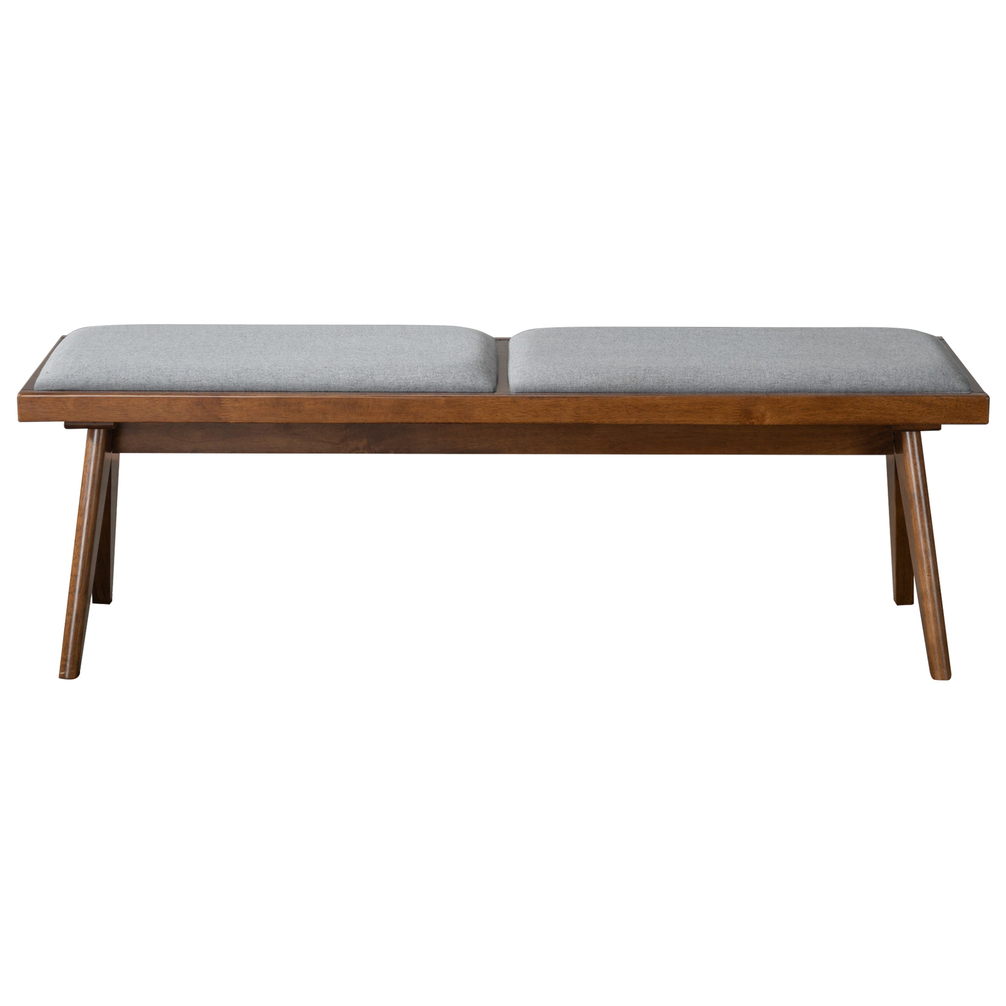 Keira Solid Wood Bench, Grey Fabric, Walnut Legs, 51.18