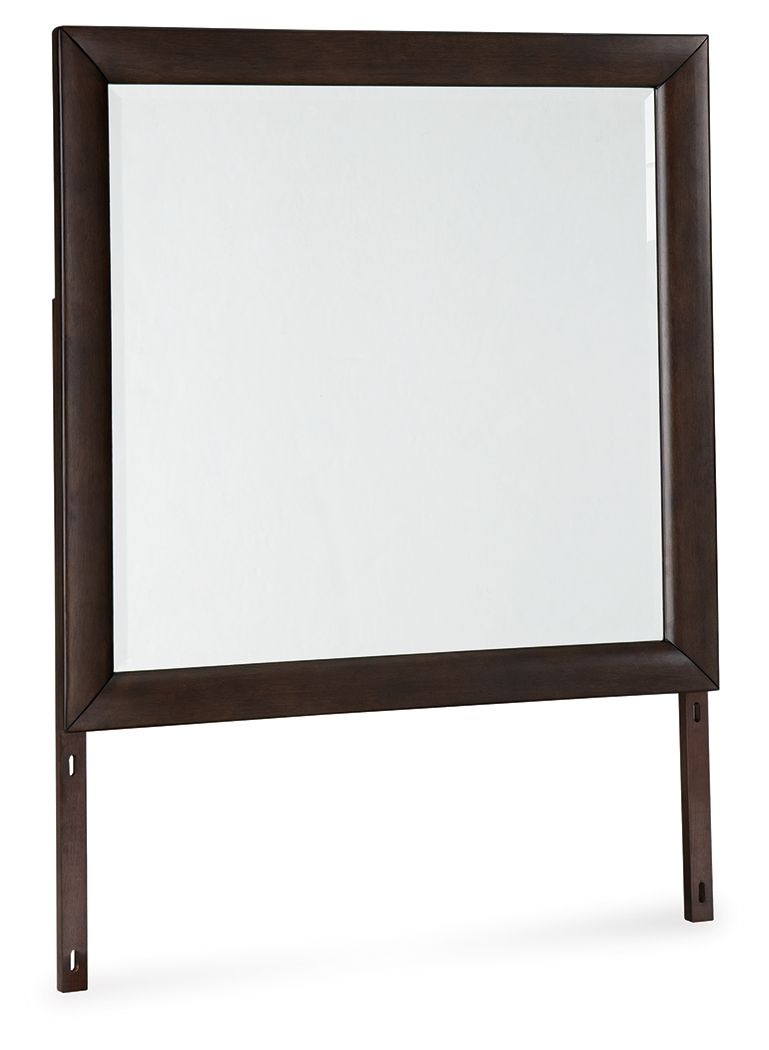 Bedroom mirror with merlot wood frame, rectangular glass panel