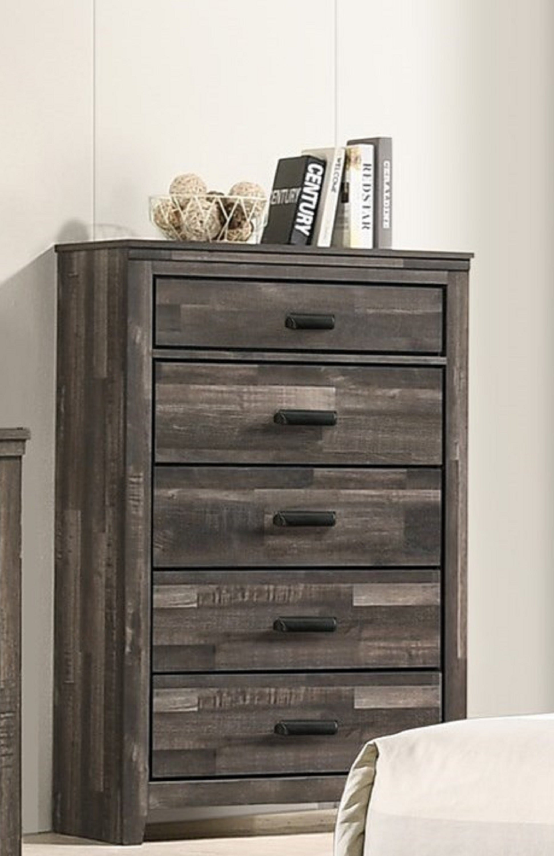 Rustic Contemporary Brown Wooden Bedroom Dresser with 5 Drawers